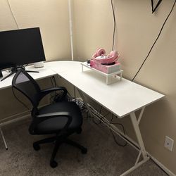 L-shaped desk and office chair