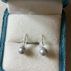 Pearl ear studs Sterling silver setting
