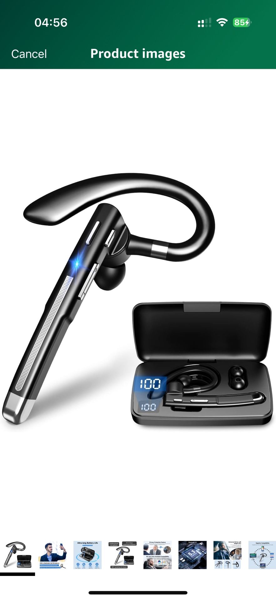 Bluetooth Headset V5.3, Single-Ear Earphone, Wireless Earbud, Business Earbud, Hands-Free Earpiece 100 Hrs Talk Time, CVC8.0 Noise Cancelling, 500 mAh