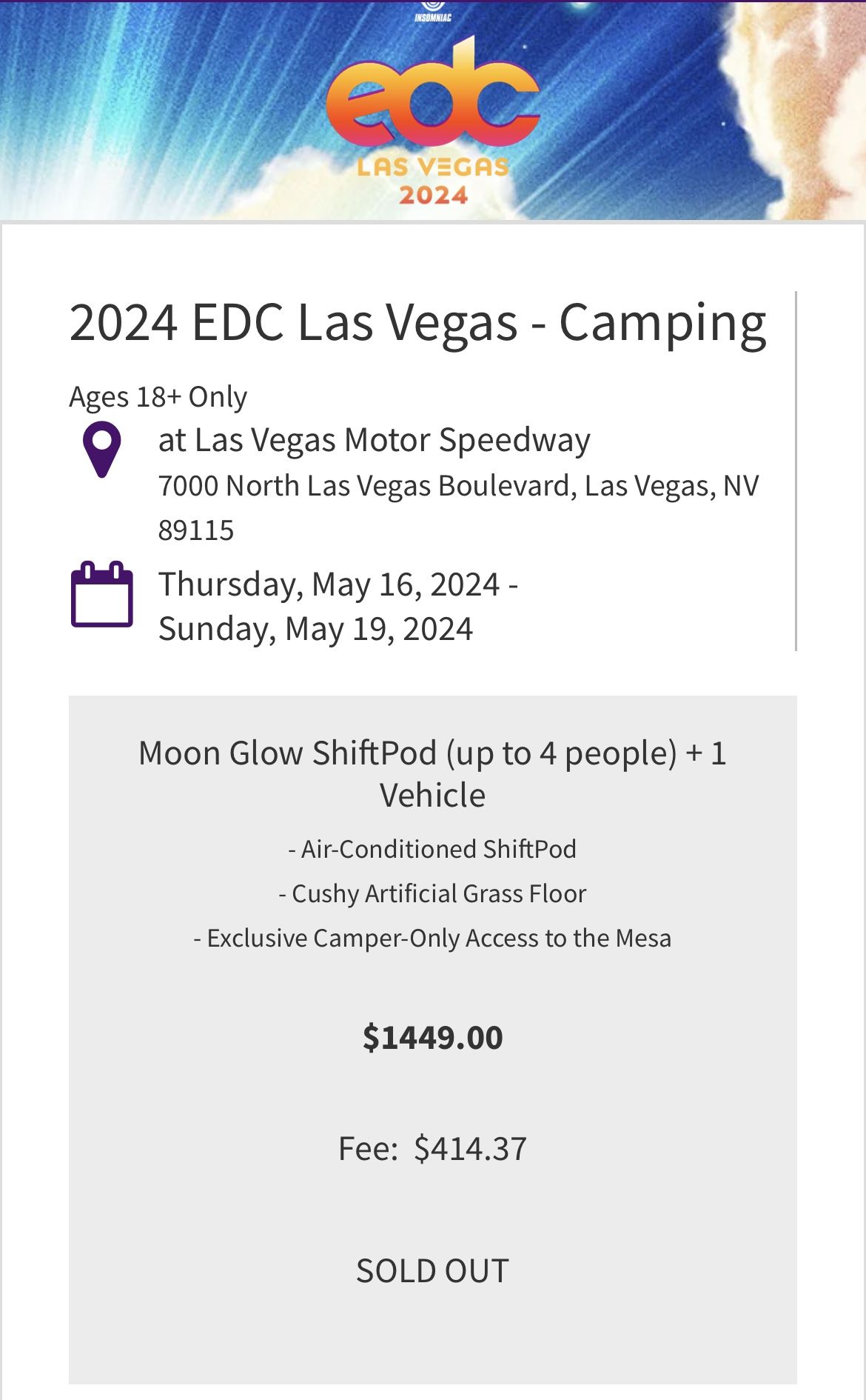 EDC Las Vegas Camp Pass 2024 (four People Total)