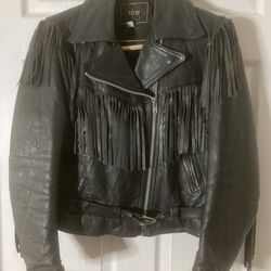 Vintage Leather Riding Jacket Fringe Women's Medium