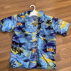 Blue Hawaii Button Up Vest Shirt Aloha Palm Tree Ocean Design Made By Royal Hawaiian Creations Like New