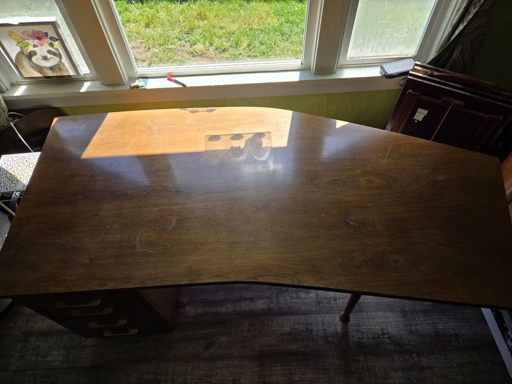 60s Walnut Mid Century Vintage Boomerang Desk 