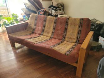 Wooden Frame Futon Sofa with Mattress