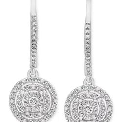 Diamond Circle Leverback Drop Earrings 1 4 CTW Sterling Silver New