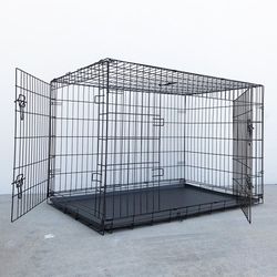 $65 (New) Folding 48” dog cage 2-door pet crate kennel w/ tray 48”x29”x32” 