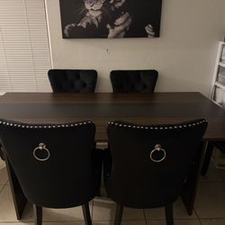 Brown, Black Wood Table