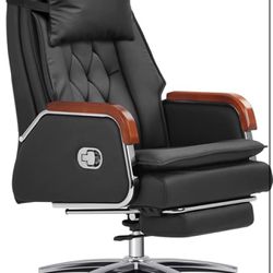 Kinnls Cameron Massage Chair Genuine Leather Executive Office Chair for Long Hours Ergonomic Home Chair Fully Reclining with Pillow,Retractable Footre
