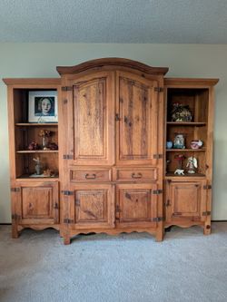 3-Piece Solid Pine Entertainment Center – Rustic Southwestern – Mint Condition