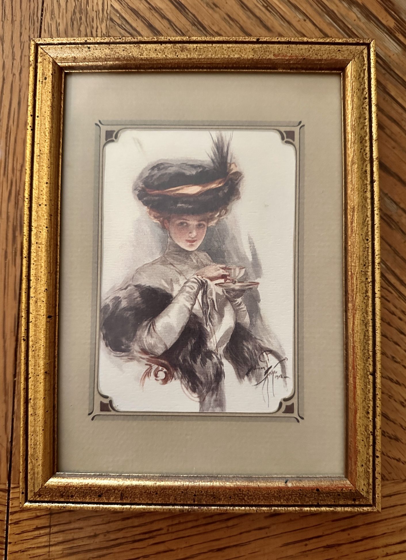 Vintage Framed “In Teacup Times" by Harrison Fisher Art Print
