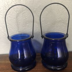 Blue Glass Lanterns, Set Of Two