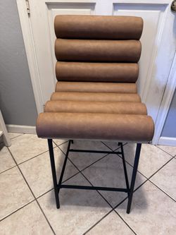 Set of TWO Guyou 25" Modern Upholstered Counter Stools - Brown Leatherette