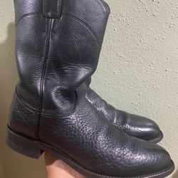 JUSTIN Black Pebble Grain Bullhide  Western Roper Boots Sz 9.5 D