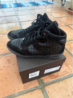 Bottega Veneta Black Woven Suede High-Top Sneakers -  Sz 12