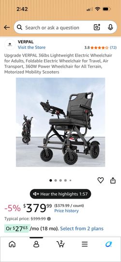 Verpal lightweight electric wheelchair
