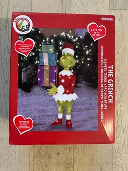 New The Grinch Lighted Tinsel Yard Sculpture 2.5 FT