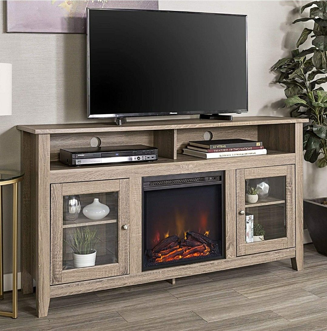 Driftwood TV Stand up to 64 inches with Fireplace Cabinet for Living Room