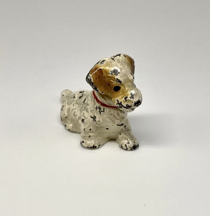 Antique Cast Iron Hubley Miniature Terrier Puppy Dog Card Holder Paperweight