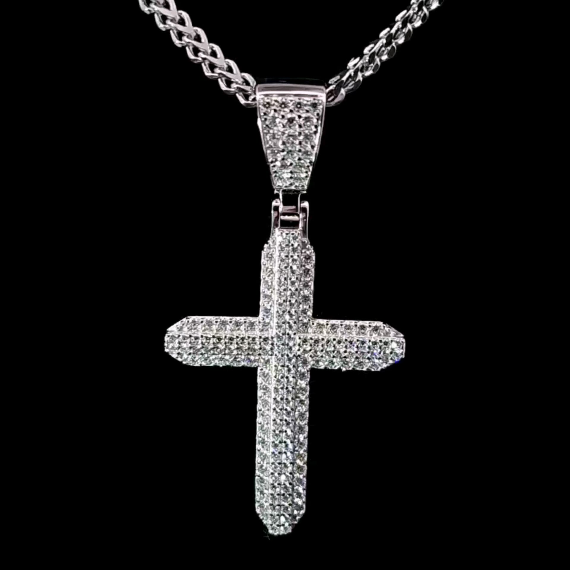 Sterling Silver VVS Moissanite 1.87CTW Cross Pendant with Franco Chain 20"