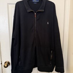 Polo Ralph Lauren Estate Rib Full Zip Sweater Jacket Mens XLT Black White Pony.