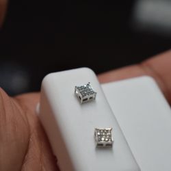 Natural Diamond Square Shape Earrings In 14K White Gold