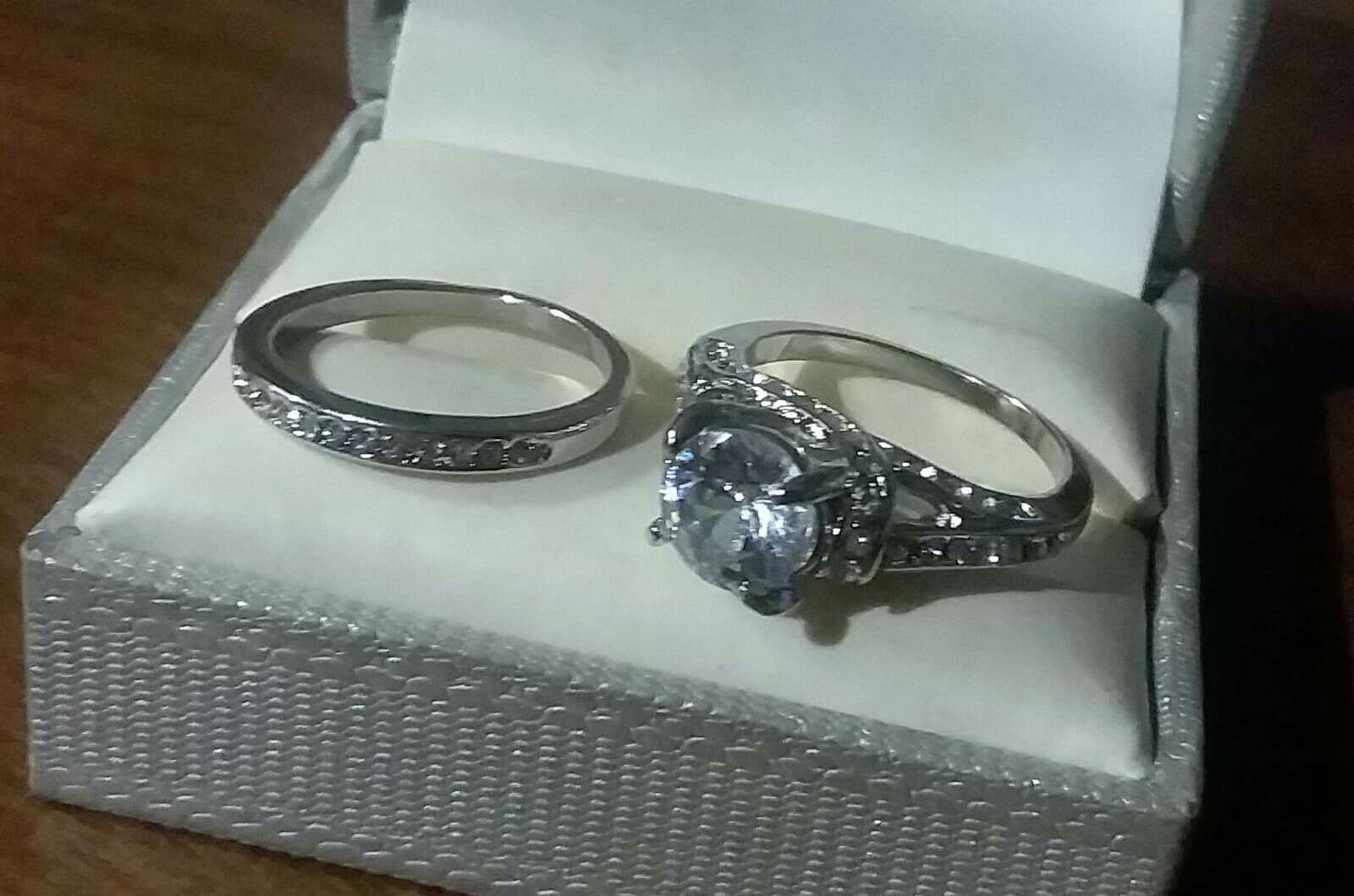 Brand New White Gold Filled CZ Engagement/Wedding Ring Sets.