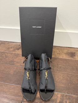 YSL Saint Laurent Sandals Black Cassandra 37