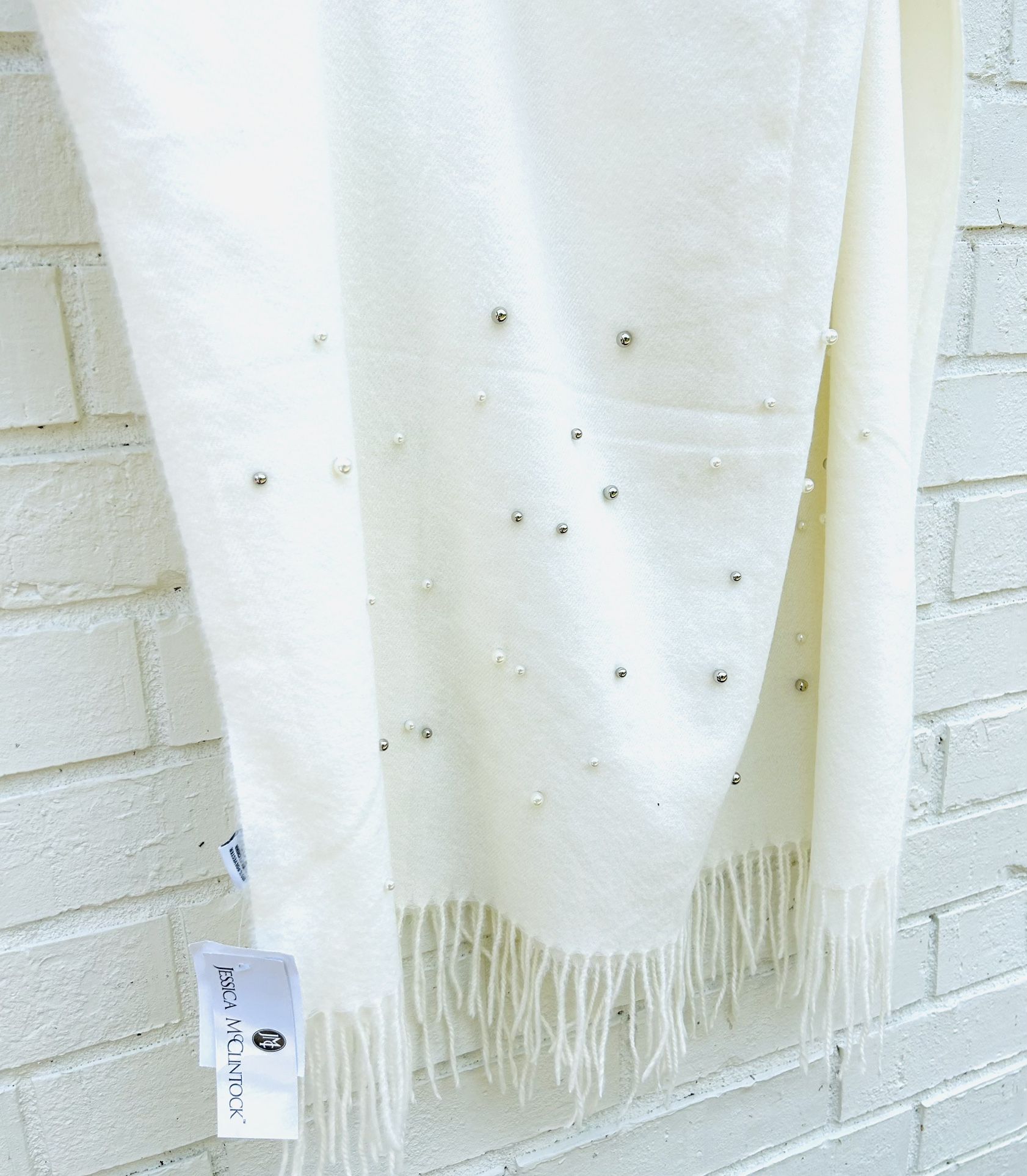New With Tag BEAUTIFUL Pearl Embellished Scarf Wrap Around Or Table Runner Home Decor