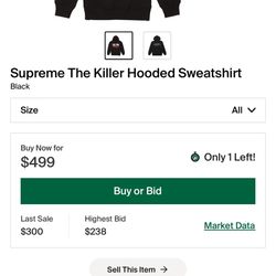 Supreme The Killer Hoodie Size XL