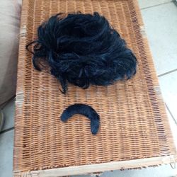 Short Black Wig With Mustache Halloween 