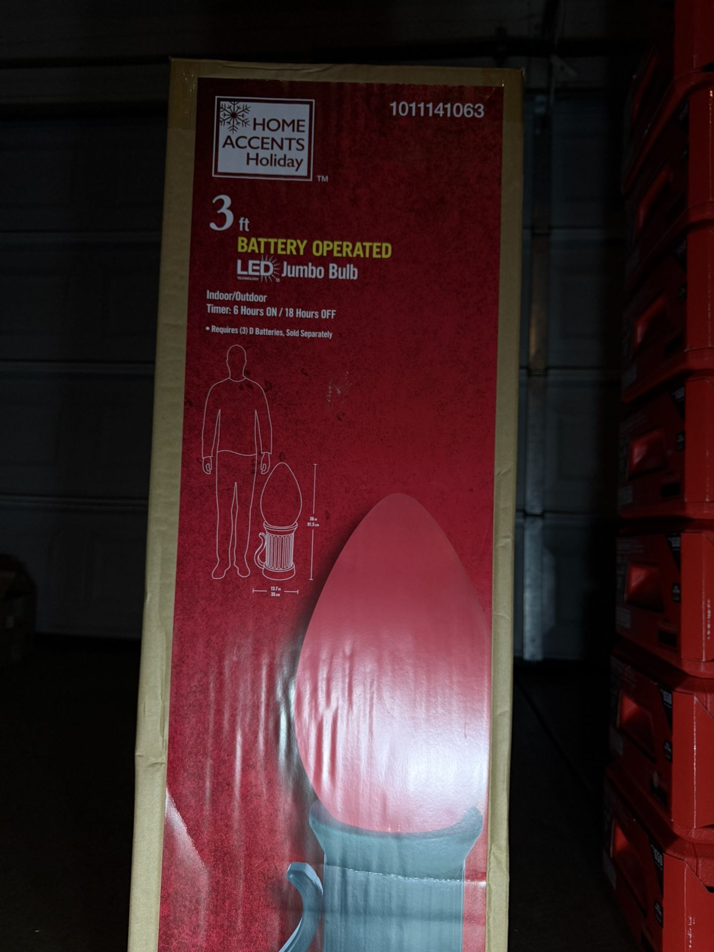 3 ft. Battery Operated LED Jumbo Red Bulb Holiday Yard Decorations