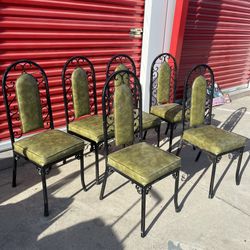 6 Vintage Mid-Century Spanish Revival Douglas Furniture Wrought Iron Dining Chairs