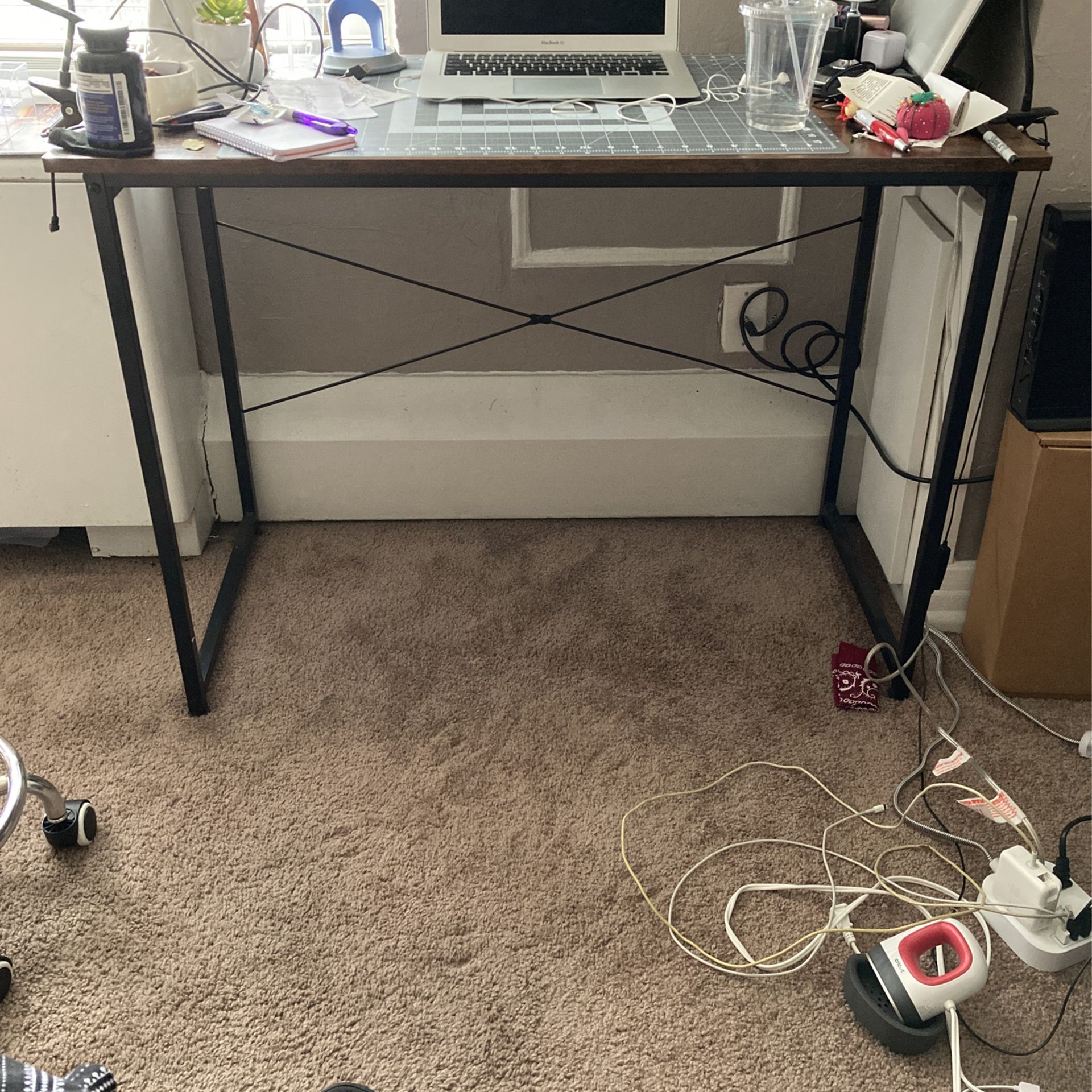 Desk with Attachable Storage And Hook To Hang