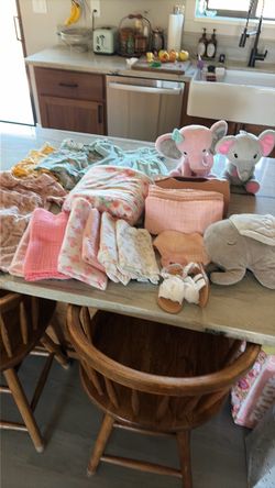 Cute baby girl, outfits, blankets, burping, rags, and receiving blankets