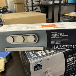 3-LIGHT LED VANITY FIXTURE BRUSHED NICKEL FINISH Frosted Shades 17.7 in W x 4.8 in H x 3.8 in D (assembled dimensions) INTEGRATED LAINTENANCE-FREHTER 