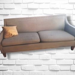 Gray Upholstered Sofa with Nailhead Trim - $115