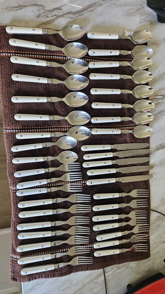 with plastic handles White Stainless Flatware