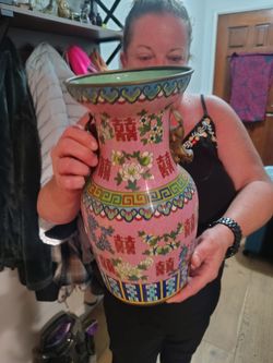 Large Pink Cloisonné Vase with Floral Design