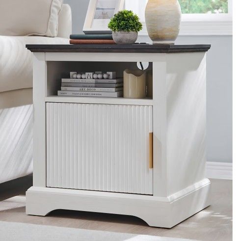 Nightstand with Charging Station, 22" Large Modern Side Table, Wood End Table w/Open Shelf & Spacious Tabletop, Bedside Table with Storage Space for 