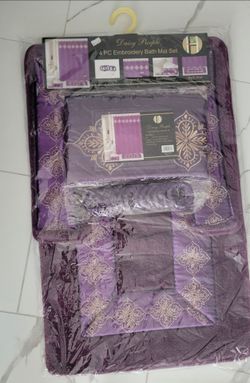 Bathroom Mat set 3 pcs  plus shower curtain and hooks
