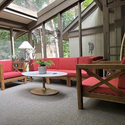 Highland Dunes Teak Couch & Chairs Red Cushions - $899 (Hudson)