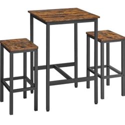   Bar Table and Chairs Set, Square Bar Table with 2 Bar Stools, Dining Pub Bar Table Set for 2, Space Saving for Kitchen Breakfas