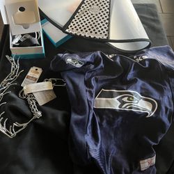 Dog Shock Collar, Chrome Chain, Lg Seahawks shirt