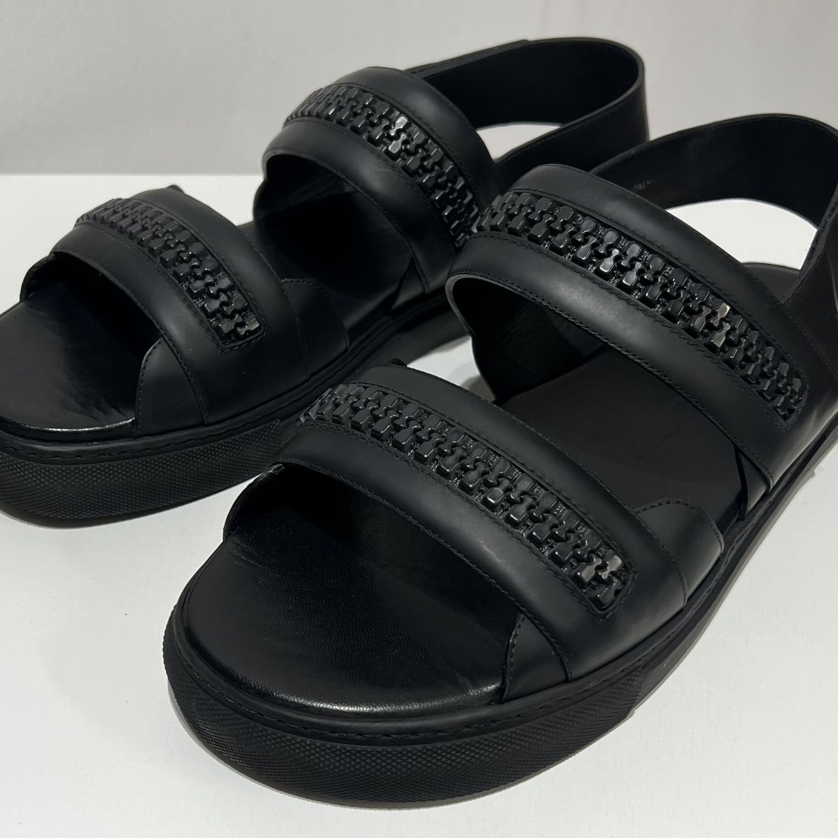 NEW Men’s Designer Sneakers / Shoes:  Givenchy Black Leather Zipper Sandals - Sz 44