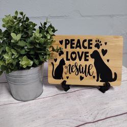 Peace Love Rescue Farmhouse Style Wood Sign Decor 
