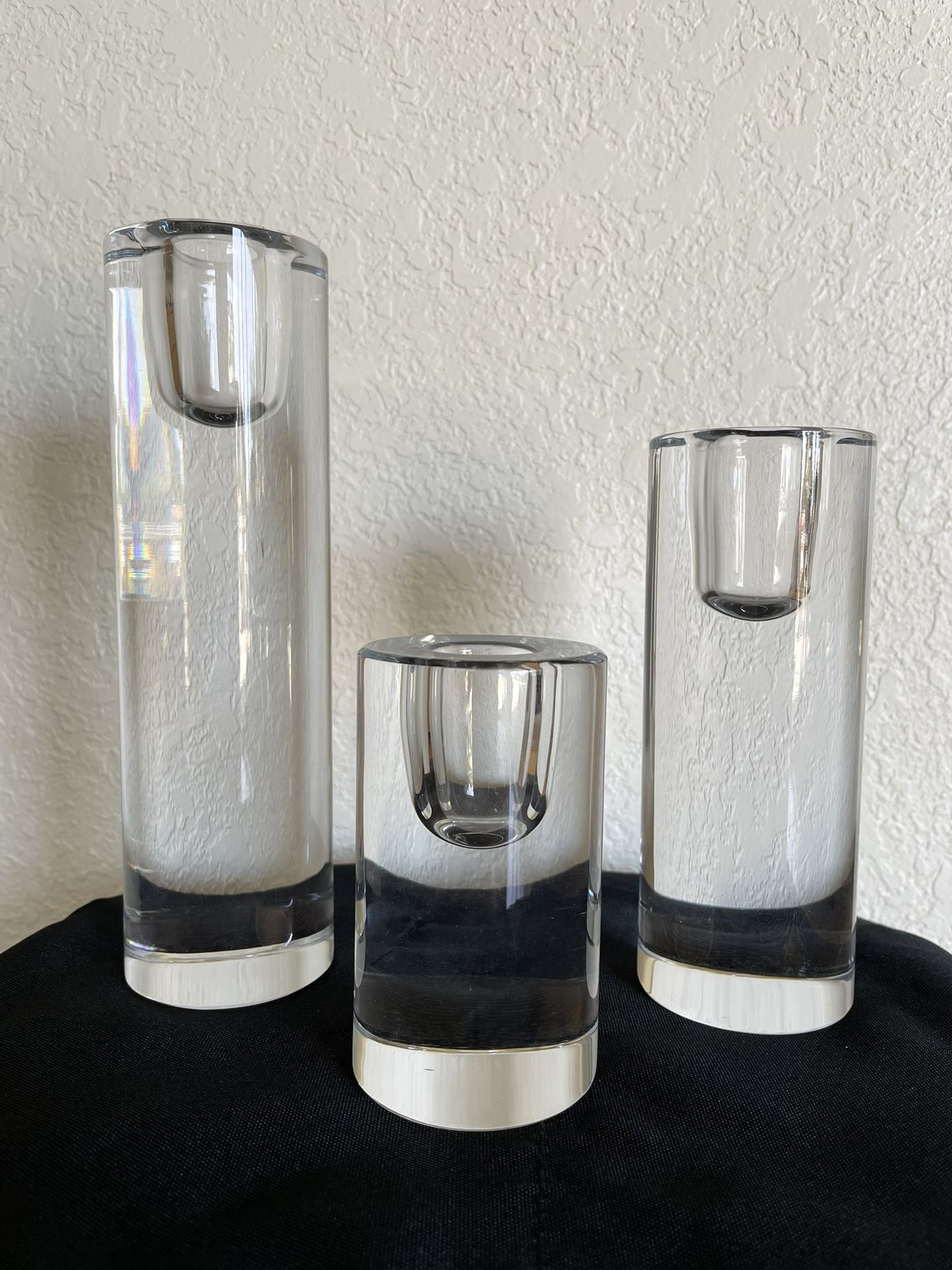 Contemporary Crystal Glass Taper Candle Holder Set