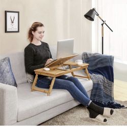 Large Right-Left Handed Laptop Desk Bamboo Bed Tray Tilting Top Drawer