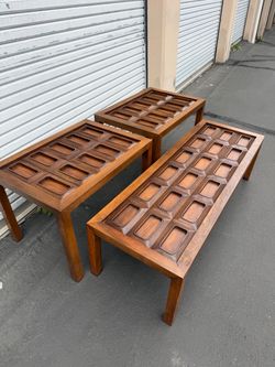 MCM Walnut Brutalist Coffee Tables by Lane