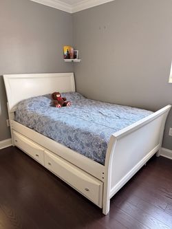 Full Size White Bed Frame with Storage