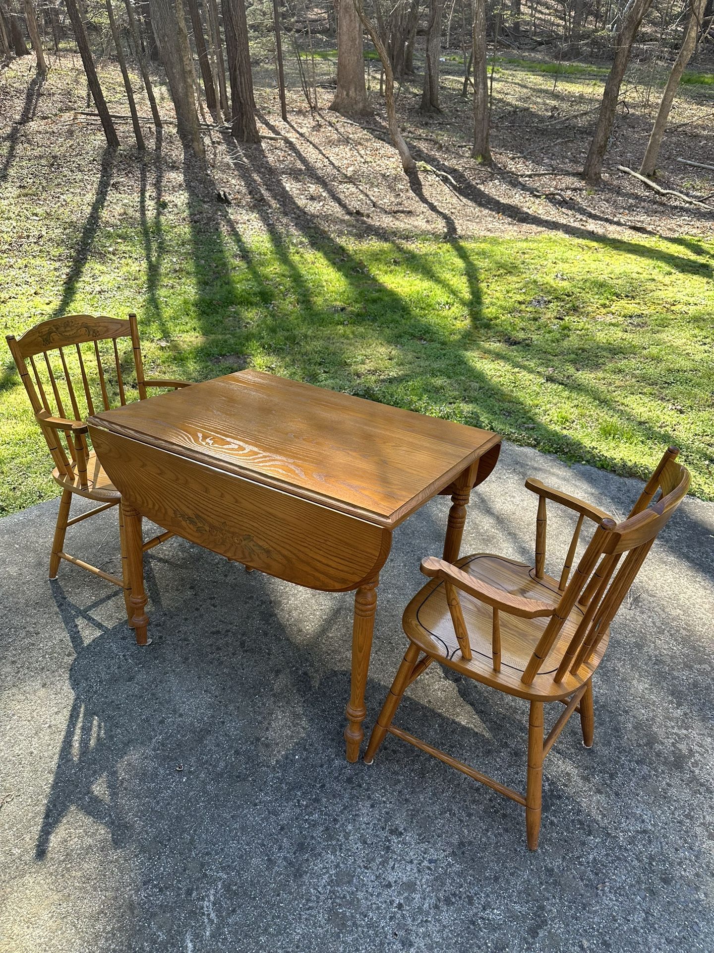 Lambert Hitchcock Vintage Wood Dining Table Two Chairs Made In USA